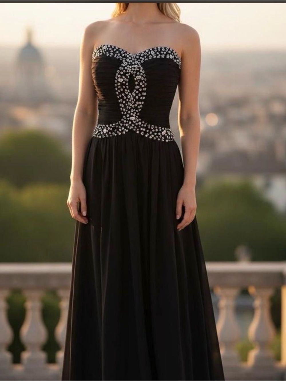 London times Black beaded gown, size 14
